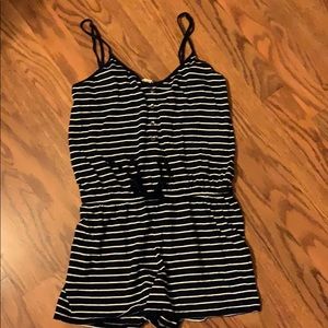 Blue and white striped romper